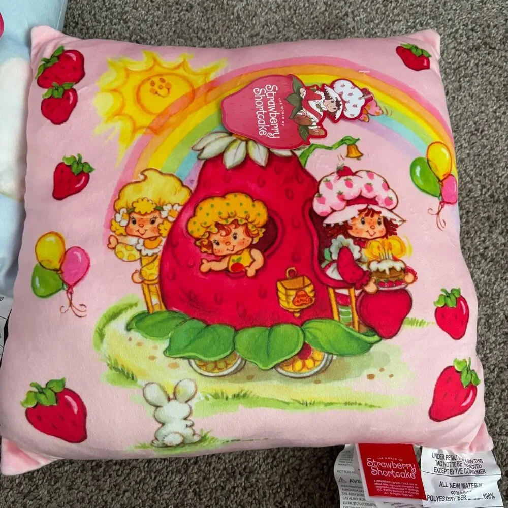 Strawberry Shortcake Squishy Throw Pillows Set of 2 14x14 Plush Cushions NWT
